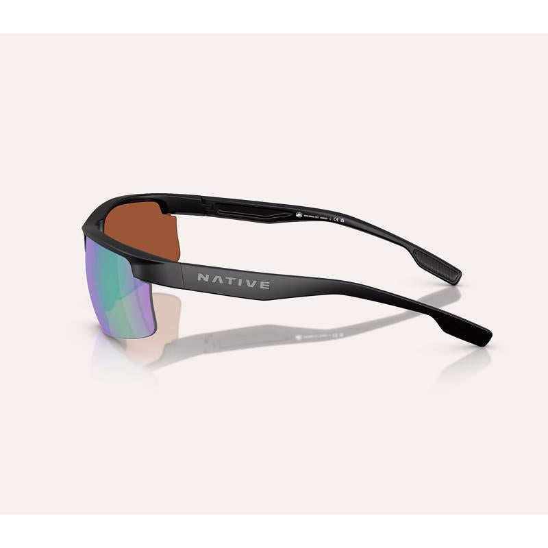 Native Ridge-Runner Crest Sunglasses Men's Matte Black Frame Green Reflex Lens Polarized Blue Light