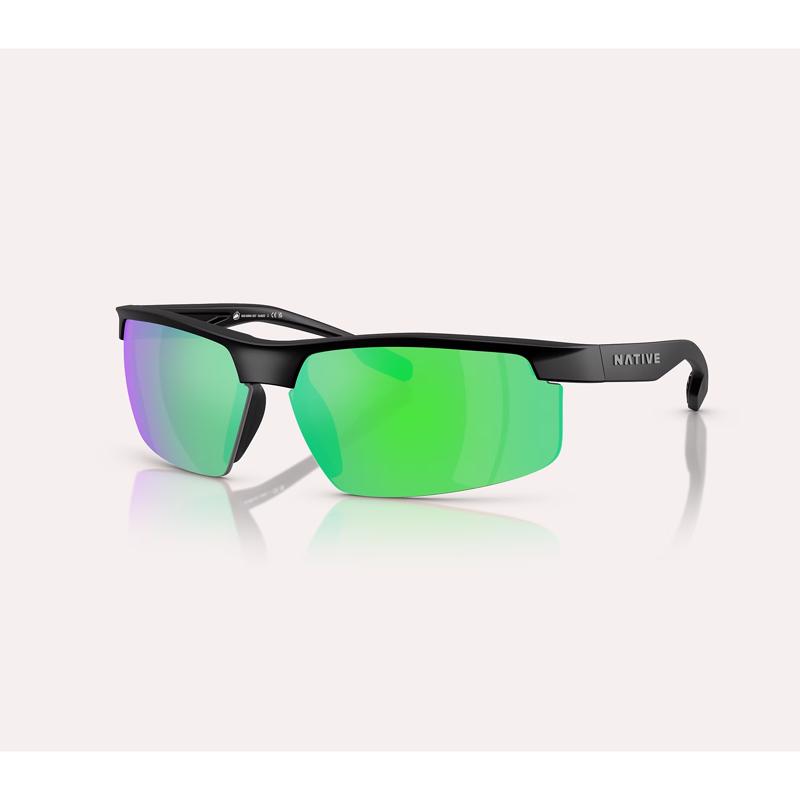 Native Ridge-Runner Crest Sunglasses Men's Matte Black Frame Green Reflex Lens Polarized Blue Light