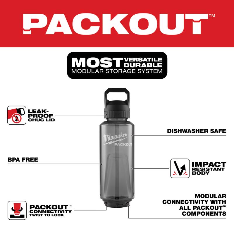 Milwaukee 48 oz Black BPA Free Bottle with Chug Cap