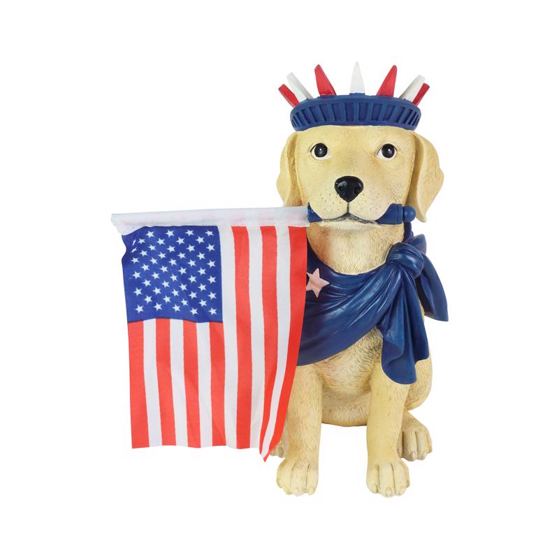 Exhart Multicolored Resin 10 in. H Dog with USA Flag Statue