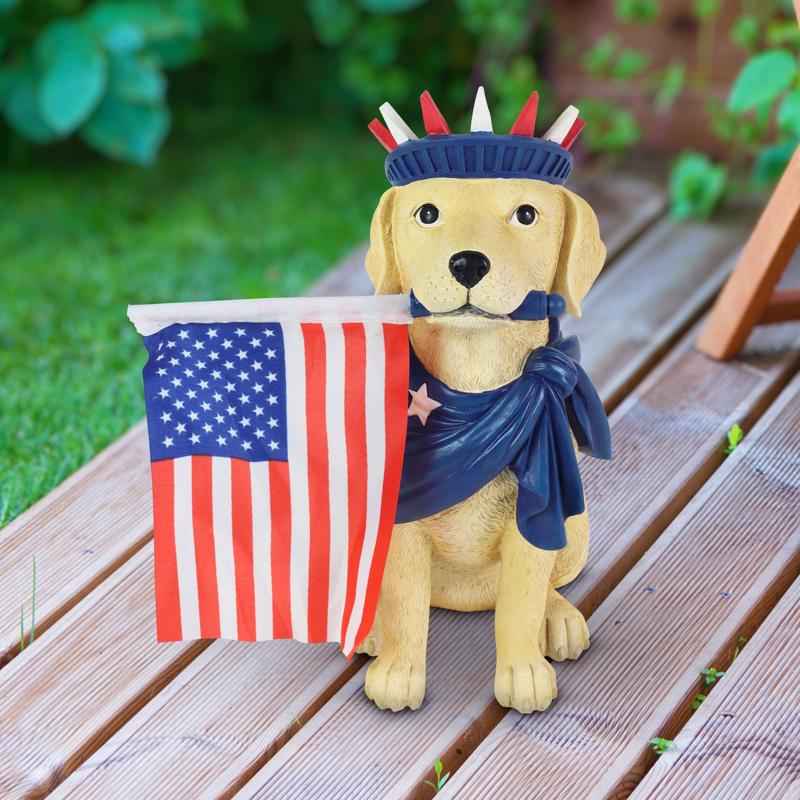 Exhart Multicolored Resin 10 in. H Dog with USA Flag Statue