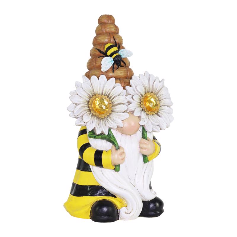 Exhart Assorted Resin 11 in. H Beekeeper Gnome Solar Statue