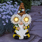 Exhart Assorted Resin 11 in. H Beekeeper Gnome Solar Statue