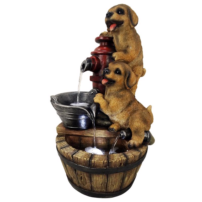Alpine Polyresin/Stone Multi-color Playful Puppies Outdoor Fountain