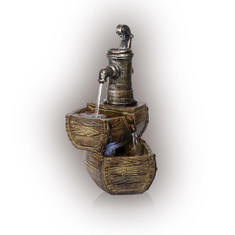 Alpine Polyresin Multi-color Barrel and Pump Outdoor Fountain