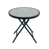 Living Accents Patterned Top Black Round Glass Folding Side Table