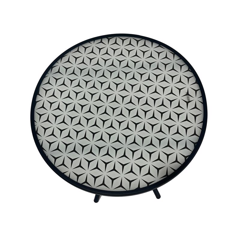 Living Accents Patterned Top Black Round Glass Folding Side Table