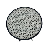 Living Accents Patterned Top Black Round Glass Folding Side Table