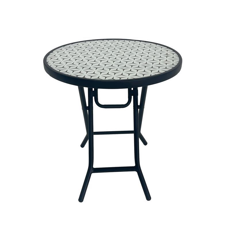 Living Accents Patterned Top Black Round Glass Folding Side Table