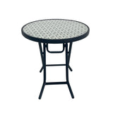 Living Accents Patterned Top Black Round Glass Folding Side Table