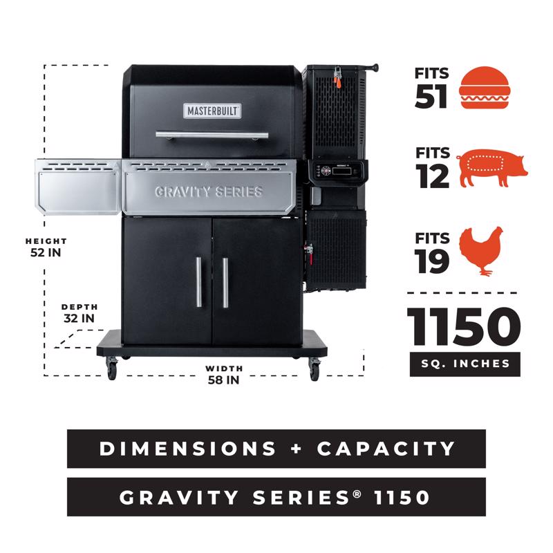 Masterbuilt 1150 in. Gravity Series Charcoal/Wood Grill and Smoker Black