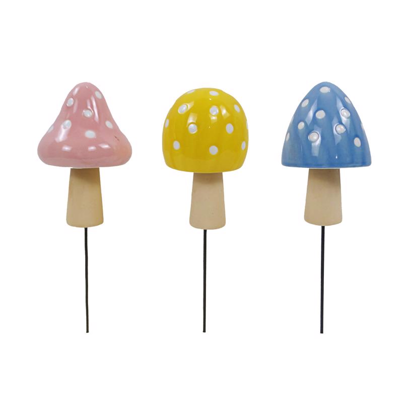 Alpine Multicolored Ceramic 11 in. H Mushroom Planter Stake