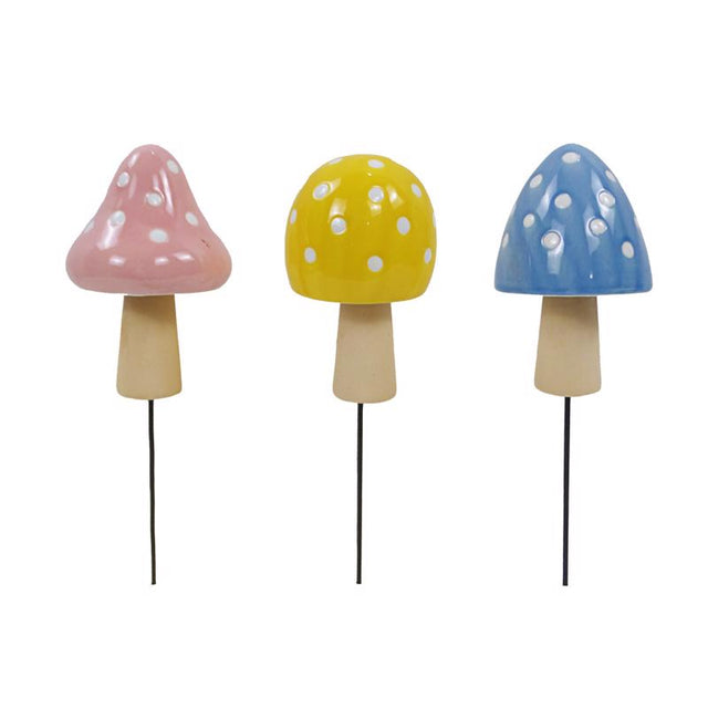 Alpine Multicolored Ceramic 11 in. H Mushroom Planter Stake