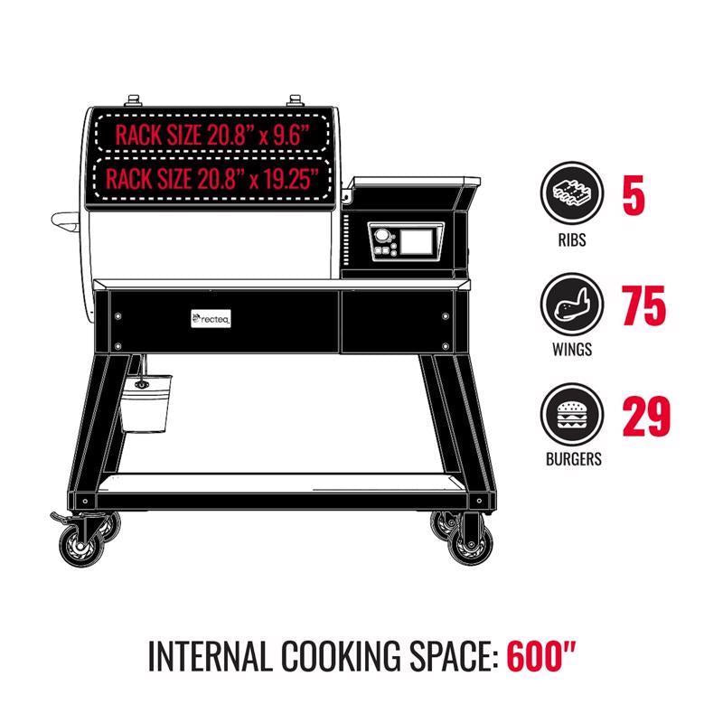 Recteq Patio Legend 600 Wood Pellet WiFi Grill and Smoker Black/Silver