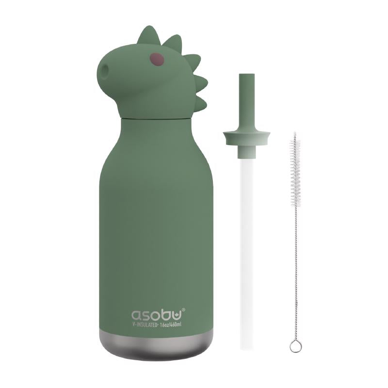 Asobu 16 oz Green BPA Free Insulated Kids Water Bottle w/Straw