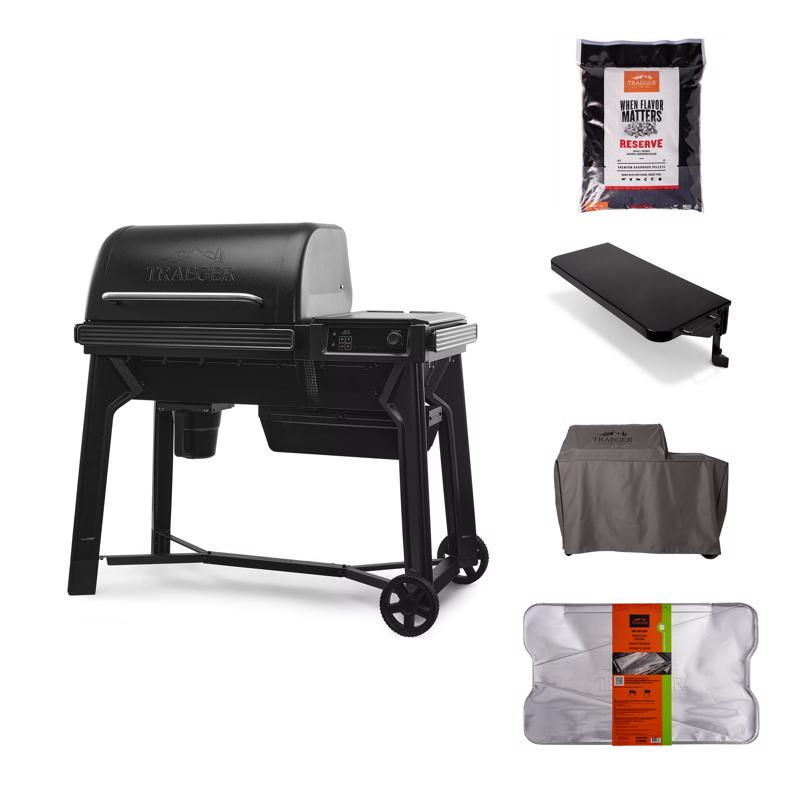 Traeger Woodridge Wood Pellet Grill + Pellets, Folding Shelf, Cover and Drip Tray Liner