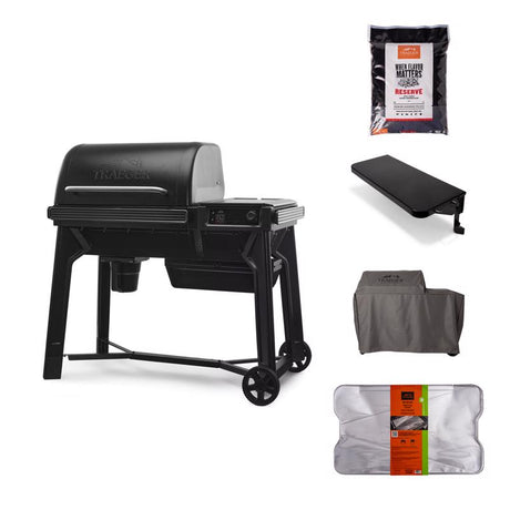 Traeger Woodridge Wood Pellet Grill + Pellets, Folding Shelf, Cover and Drip Tray Liner