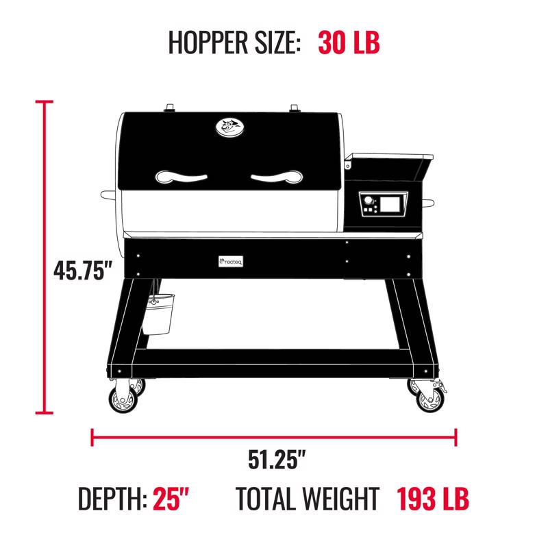 Includes recteqs Backyard Beast 1200, a front-folding shelf, and a custom-fit grill cover.