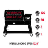 Includes recteqs Backyard Beast 1200, a front-folding shelf, and a custom-fit grill cover.
