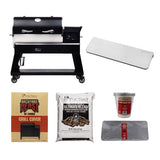 Backyard Beast 1200, a shelf, a grill cover, large bucket liners, large drip pan liners, & pellets.