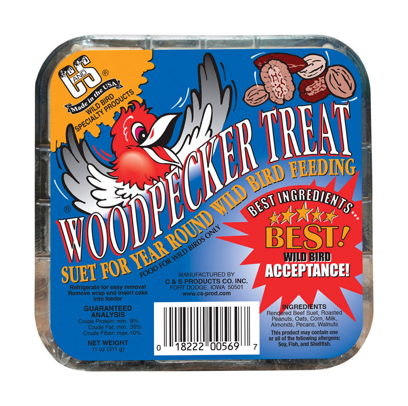 C&S Products Woodpecker Treat Assorted Species Wild Bird Food Beef Suet 11 oz. - Total Qty: 12