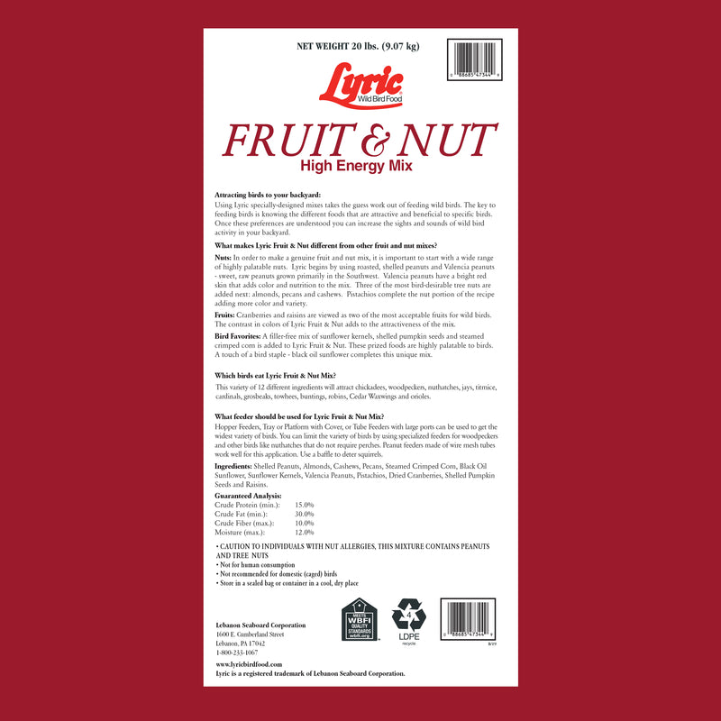 Lyric Assorted Species Fruits and Nuts Wild Bird Food 20 lb