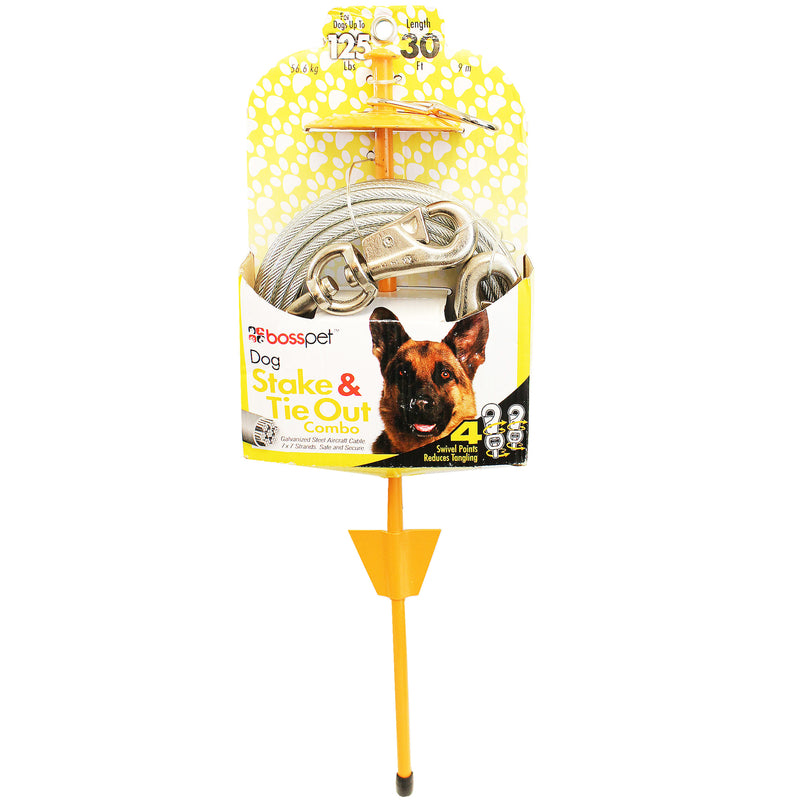 PDQ Yellow Tie-Out with Stake Metal Dog Tie Out Stake X-Large