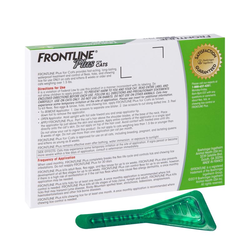 Frontline Plus Liquid Cat Flea and Tick Drops 9.8% Fibronil, 8.8% (S)-methoprene 0.02 oz