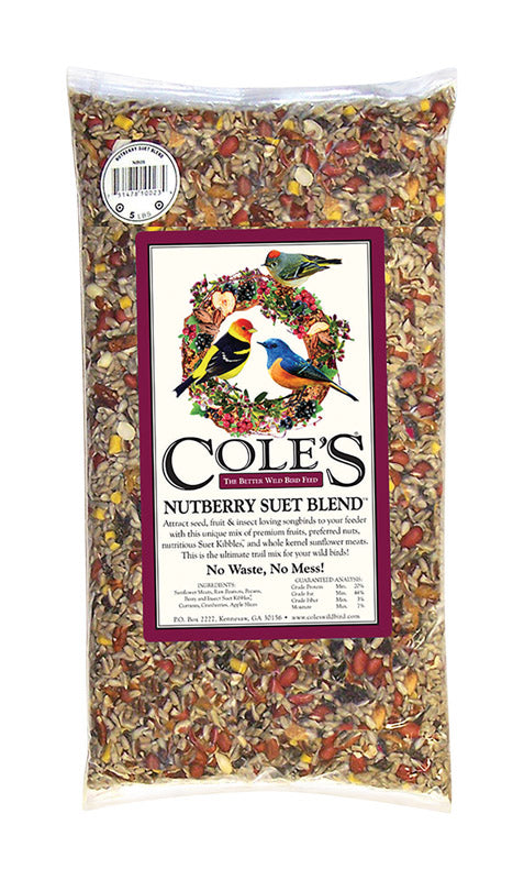 Cole's Nutberry Suet Blend Assorted Species Sunflower Meats Wild Bird Food 10 lb