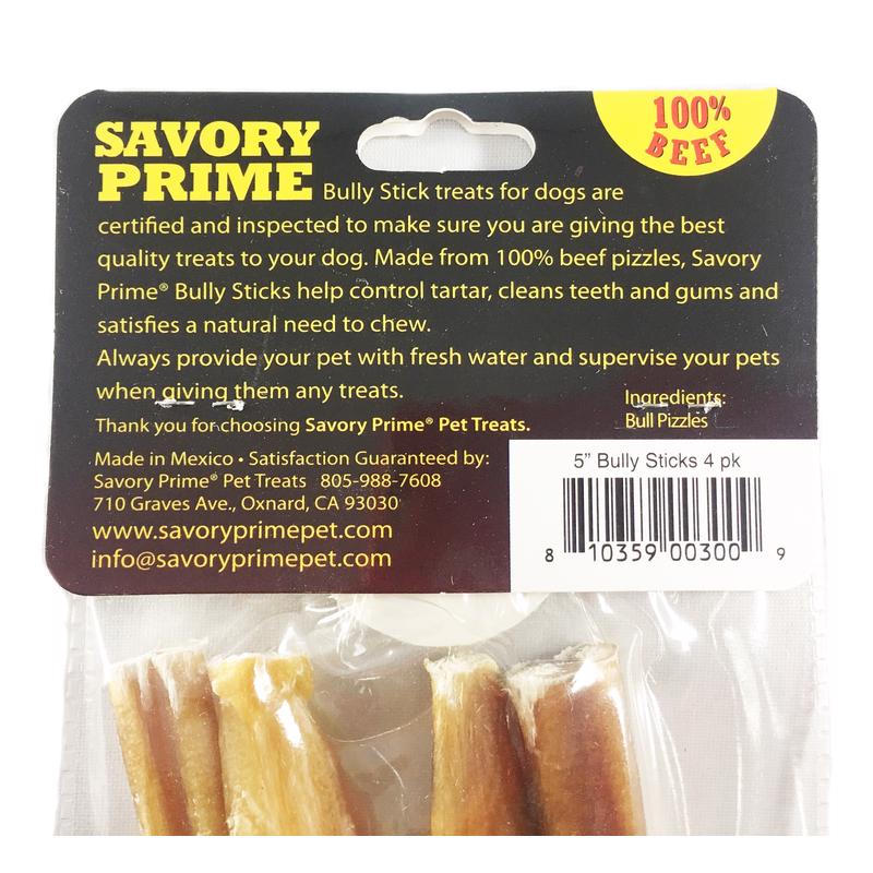Savory Prime Beef Grain Free Bully Stick For Dogs 5 in. 4 pk