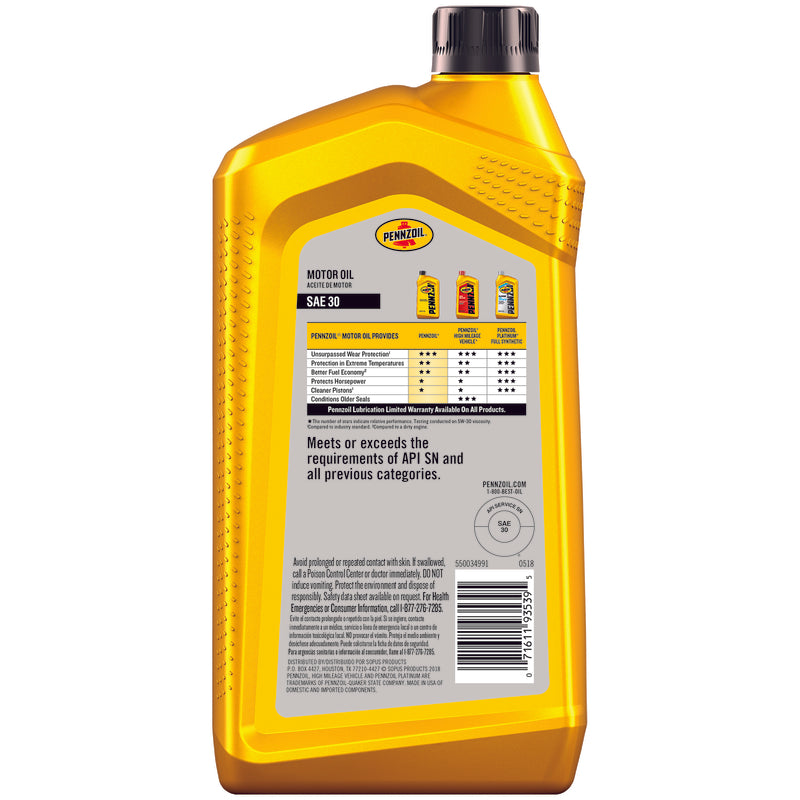 Pennzoil SAE 30 4-Cycle Heavy Duty Motor Oil 1 qt 1 pk