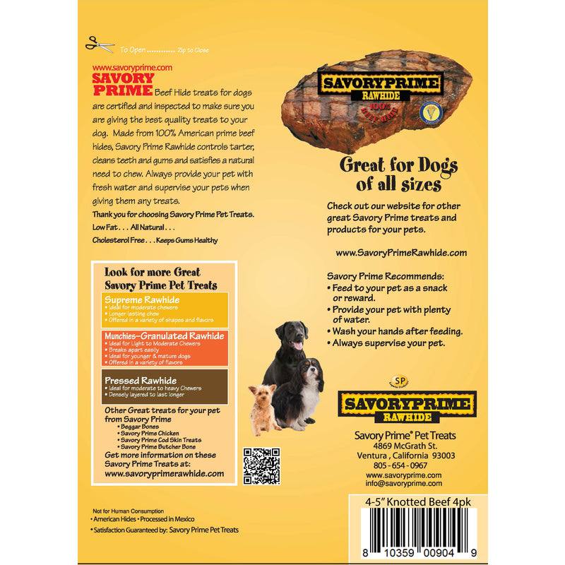 Savory Prime All Size Dogs Adult Knotted Bone Beef 4-5 in. L 4 pk