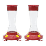 Pinch Waist Glass Hummingbird Feeder, 16 oz, 4 Flower Ports with Perches, Removable Bee Guards & Ant Moat, Easy Clean Feeder, Red, Pack of 2
