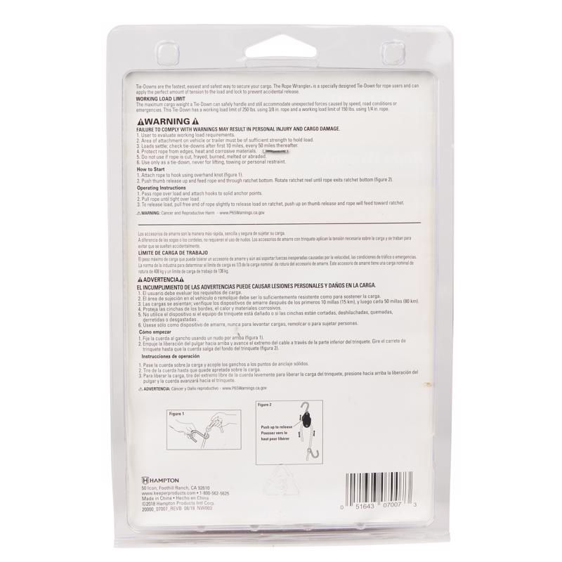 Keeper Rope Wrangler 3/8 in. W X 16 ft. L Black/Orange Tie Down 250 lb 1 pk