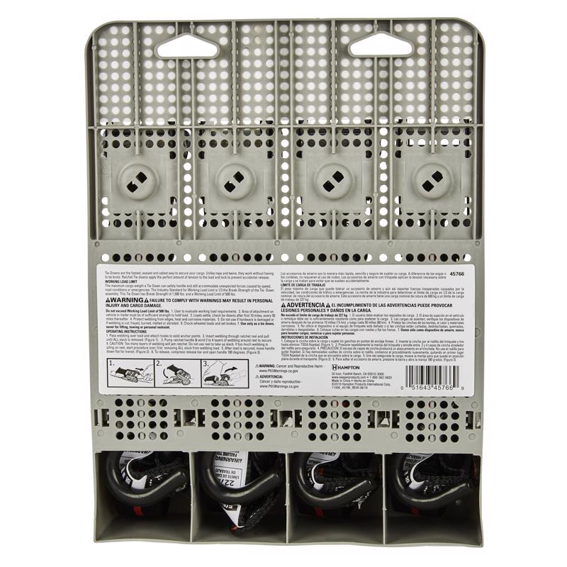 Keeper 1 in. W X 8 ft. L Black/Orange Ratchet Tie Down Strap 500 lb 4 pk