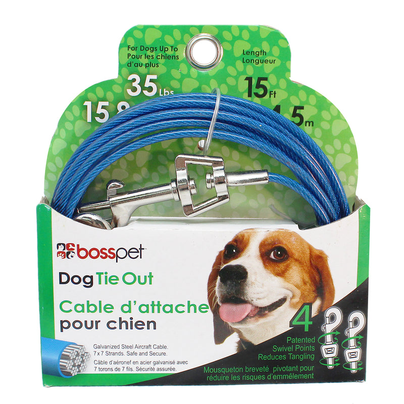PDQ Blue / Silver Tie-Out Vinyl Coated Cable Dog Tie Out Medium
