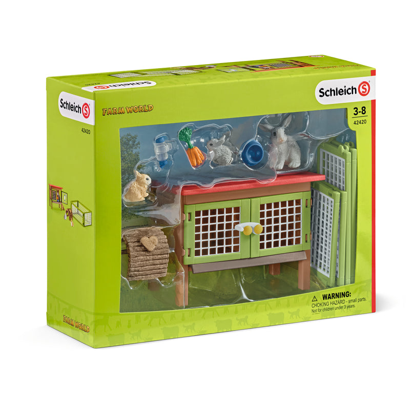 Schleich Farm World Rabbit Hutch Toy Set Plastic 8 pc