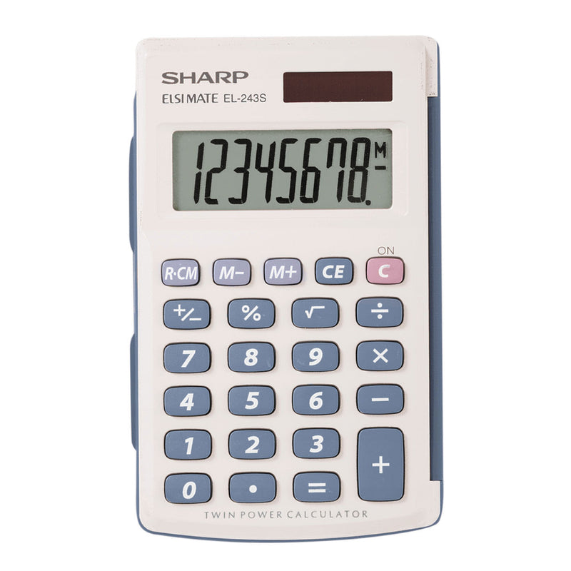 Sharp Blue/Gray 8 digit Solar Powered Pocket Calculator