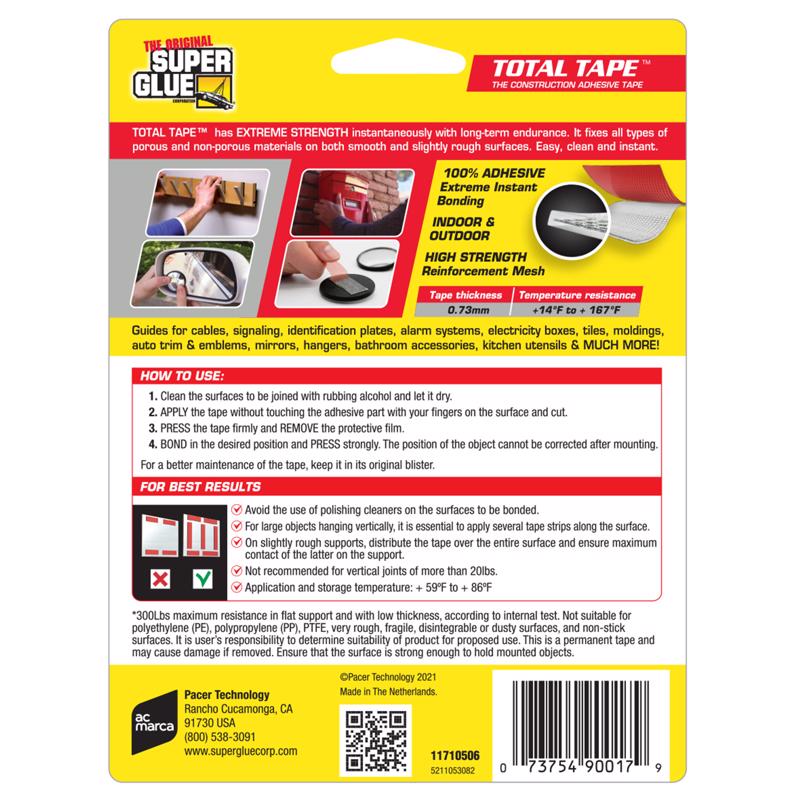The Original Super Glue Super Strong Double Sided 0.75 in. W X 98 in. L Mounting Tape Clear