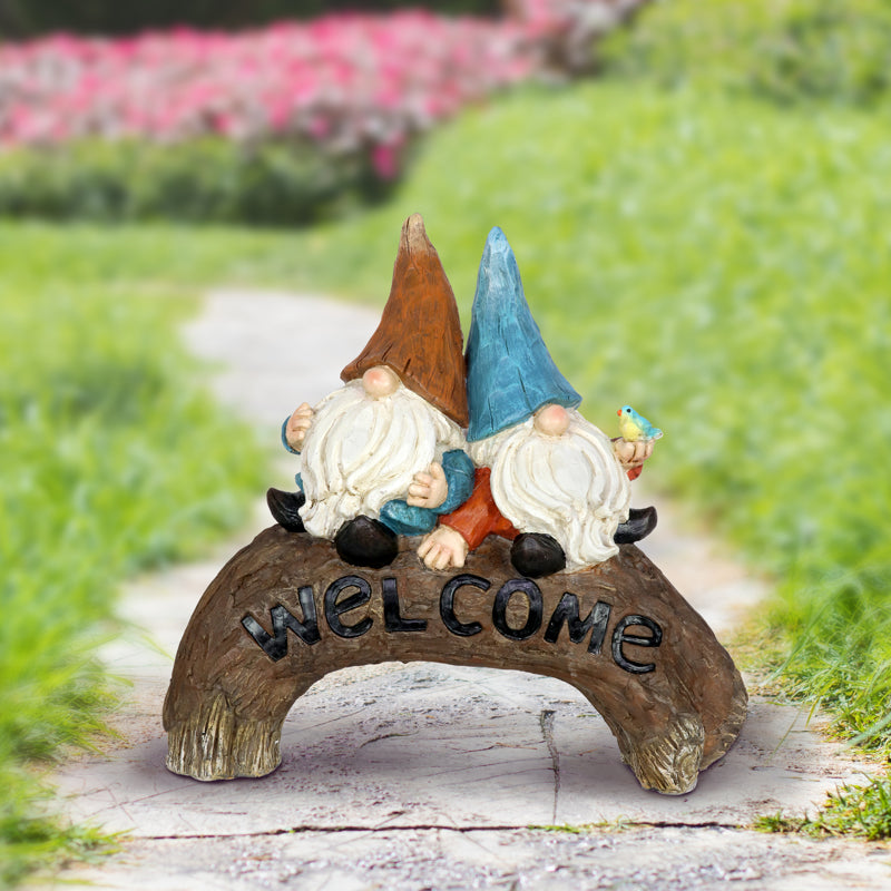 Exhart Resin Multi-color 11 in. Welcome Gnome Garden Statue