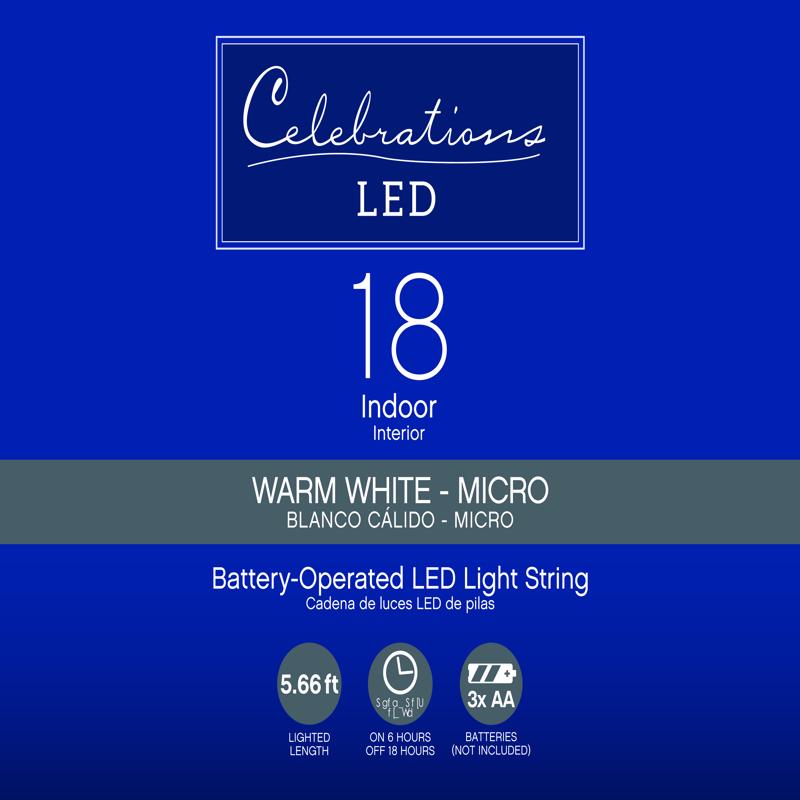 Celebrations LED Micro/5mm Clear/Warm White String Christmas Lights