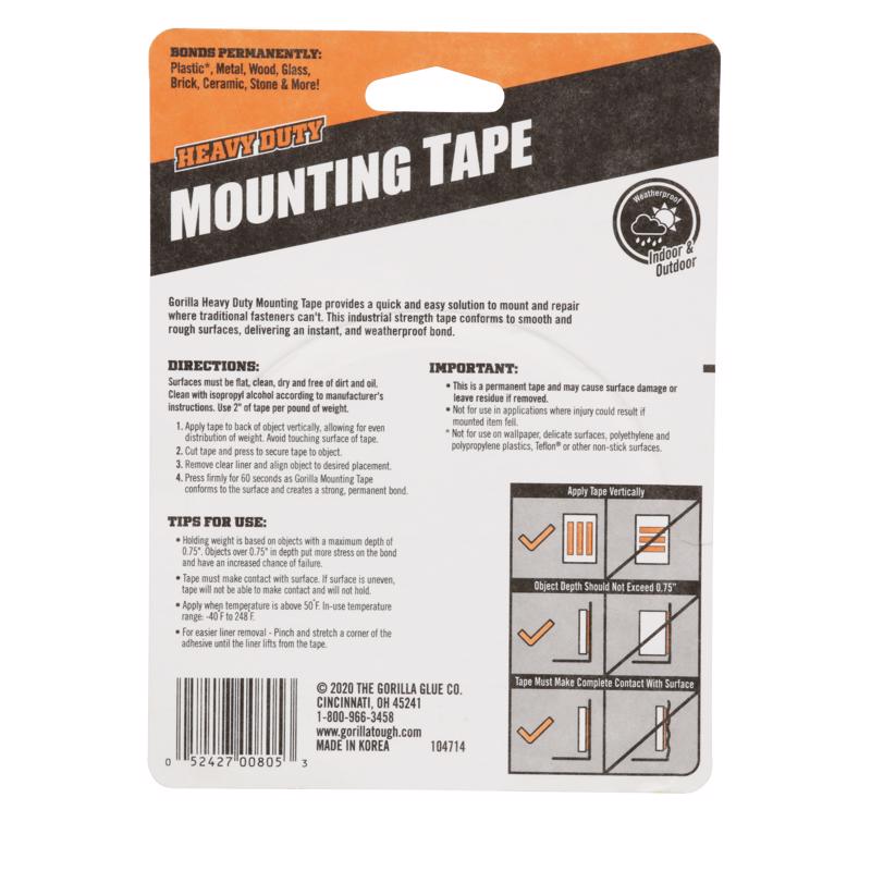 Gorilla Double Sided 1 in. W X 120 in. L Mounting Tape Black