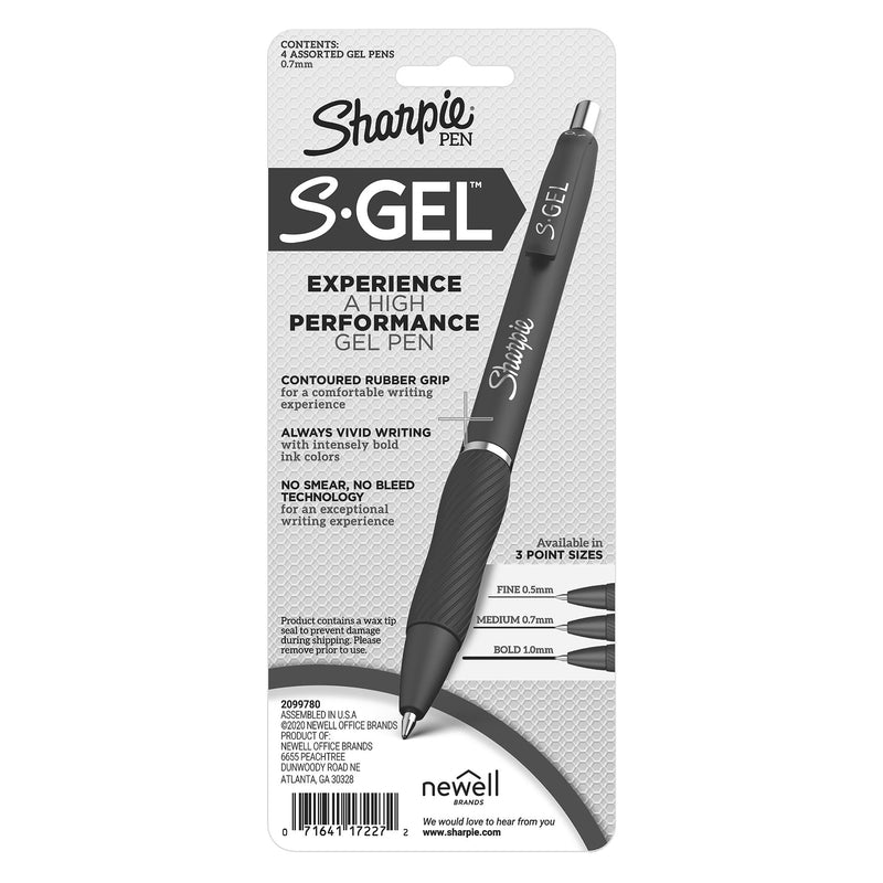 Sharpie S-Gel Assorted Retractable Gel Pen 4 pk