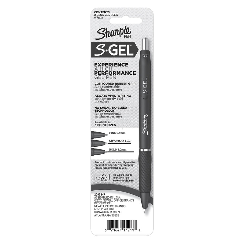 Sharpie S-Gel Blue Retractable Gel Pen 2 pk