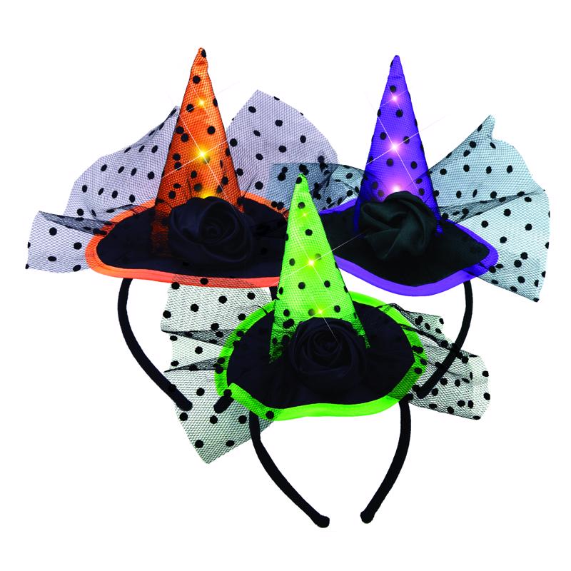 Magic Seasons Multicoloured 5 in. Prelit Witch Hat Headbands Halloween Decor