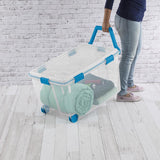 Sterilite 120 qt Blue/Clear Storage Tote w/Wheels 16.75 in. H X 19.625 in. W X 30.25 in. D