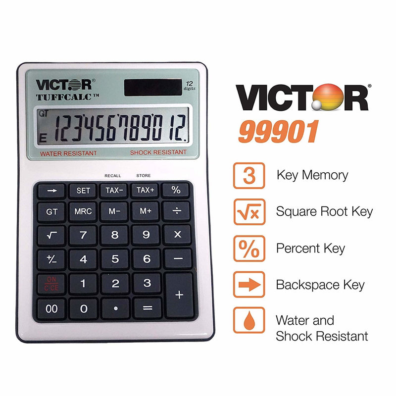 Victor Tuffcalc Silver 12 digit Solar Powered Washable Scientific Calculator