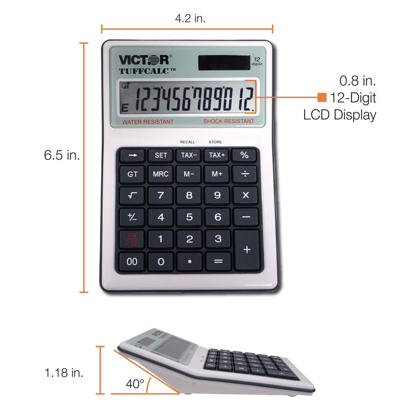 Victor Tuffcalc Silver 12 digit Solar Powered Washable Scientific Calculator