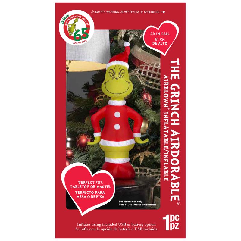 Gemmy Airdorable Multicolored Grinch in Santa Suit Inflatable 19 in.