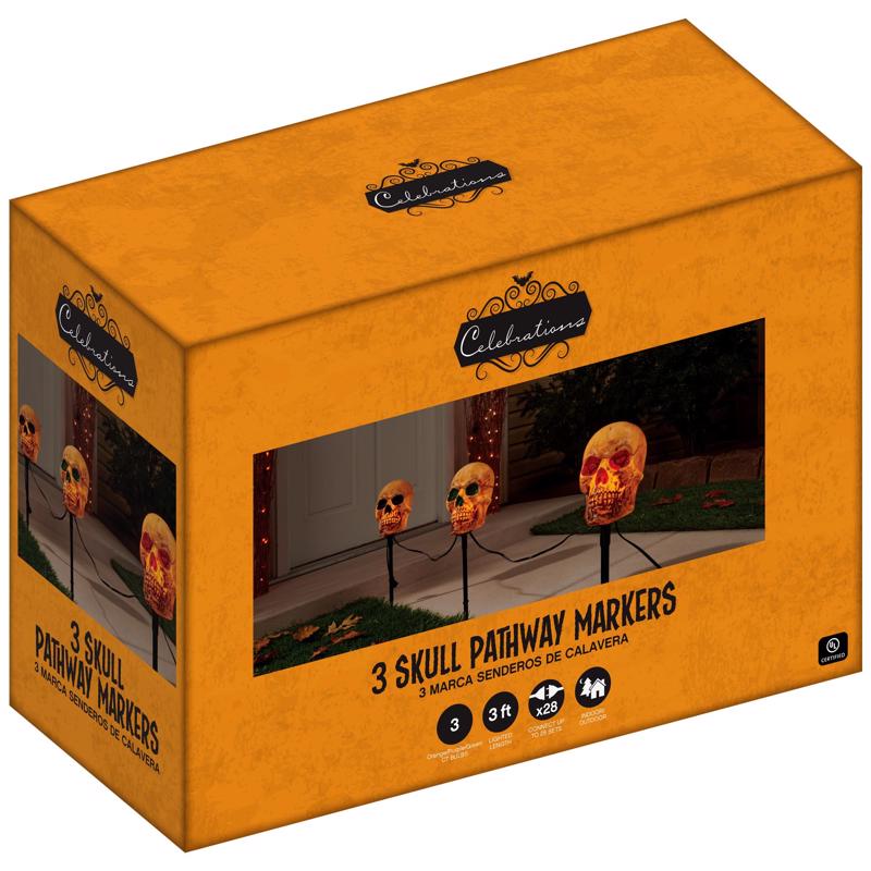 Celebrations Clear 6 in. Incandescent Halloween Skull Pathway Decor
